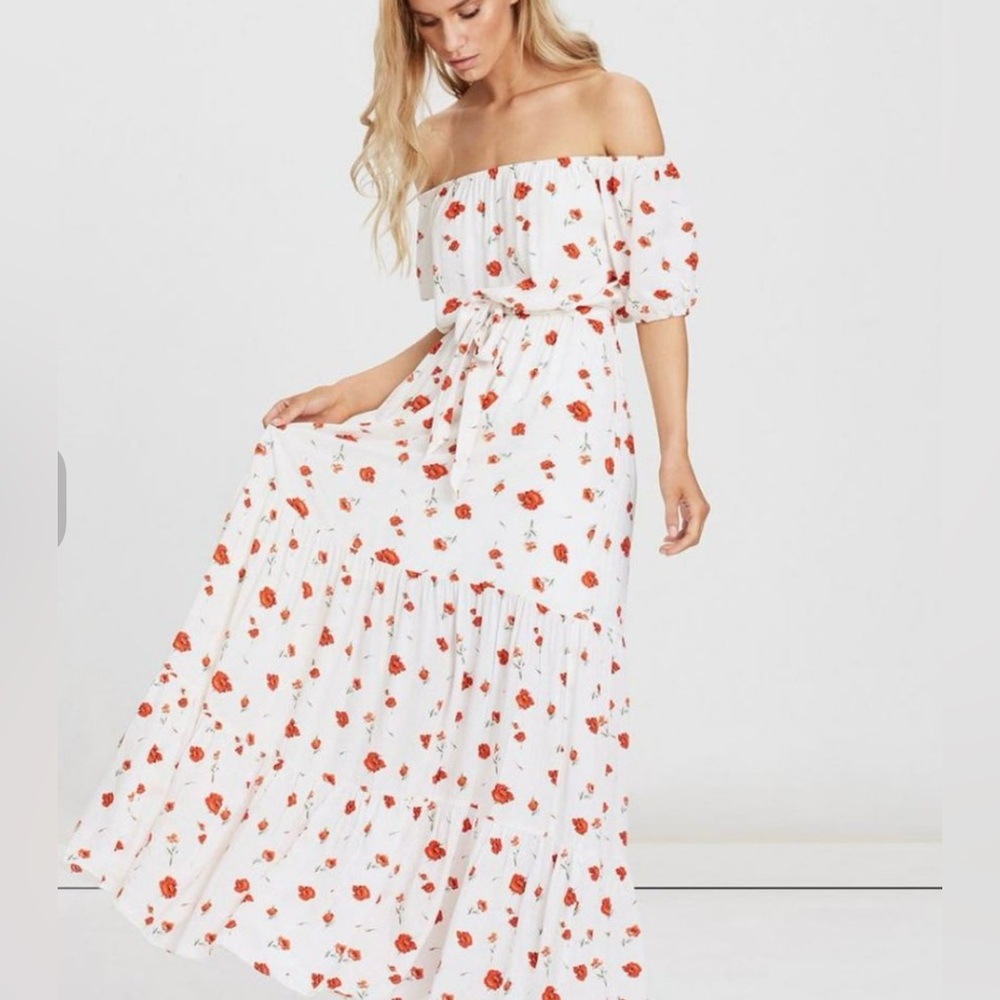 Anthropologie Charlie Holiday Valentine Maxi Tiered Dress Sz 6 EUC  lined
